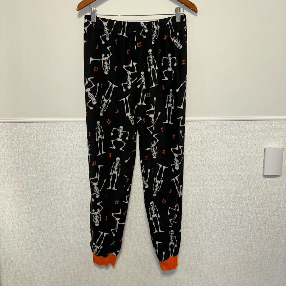 Men’s Halloween Pajama Pants Size L (36-38) Black with Skeleton Print Orange